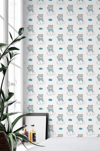 Minimal style home office decorated with Teddy peel and stick wallpaper