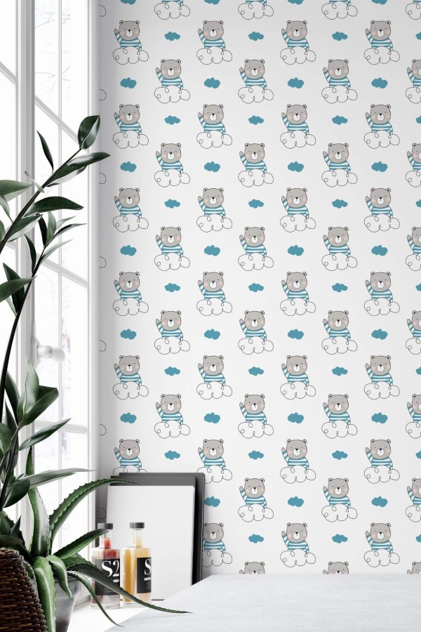 Minimal style home office decorated with Teddy peel and stick wallpaper