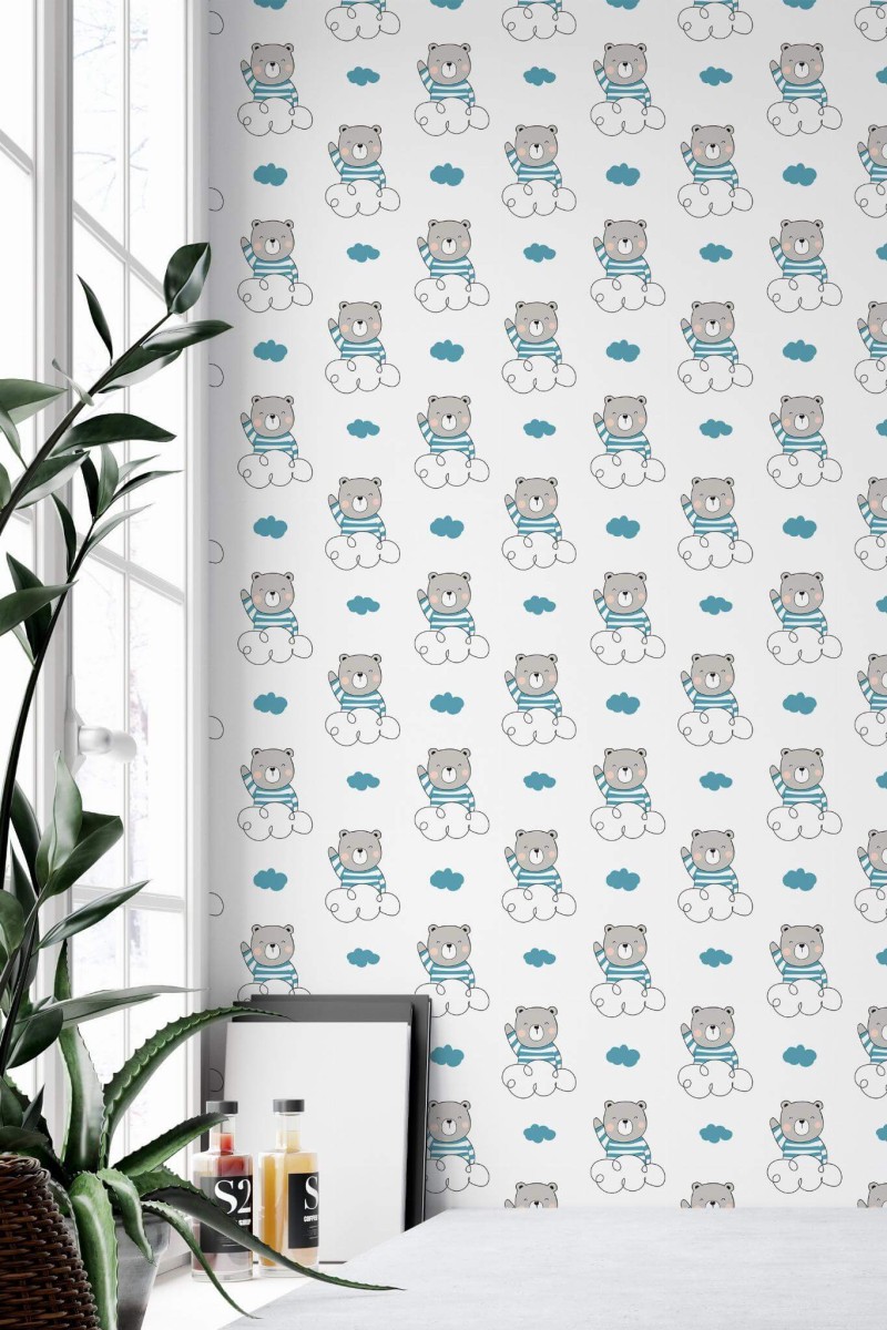 Minimal style home office decorated with Teddy peel and stick wallpaper