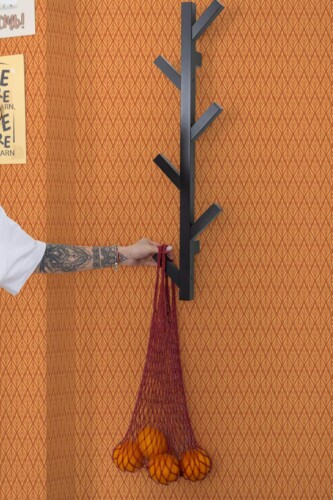 Scandinavian style kitchen decorated with Terracotta art deco peel and stick wallpaper