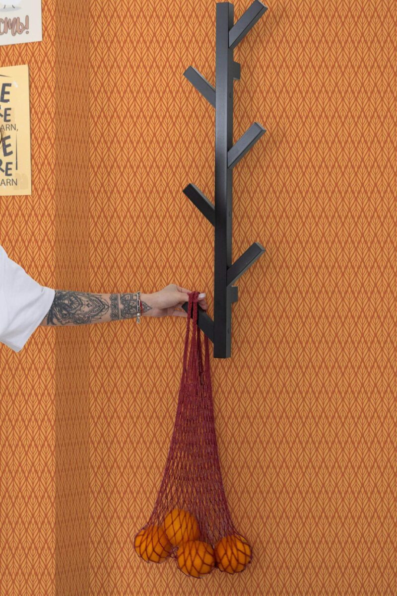 Scandinavian style kitchen decorated with Terracotta art deco peel and stick wallpaper