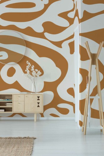 Artistic Cutouts peel and stick or non-pasted wall mural. Abstract terracotta and beige accent wall mural with playful shape design for modern interiors.