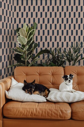 Mid-century modern style living room decorated with Terracotta in three dimensions peel and stick wallpaper