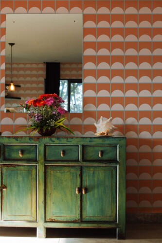 Industrial style living room decorated with Terracotta tiles peel and stick wallpaper