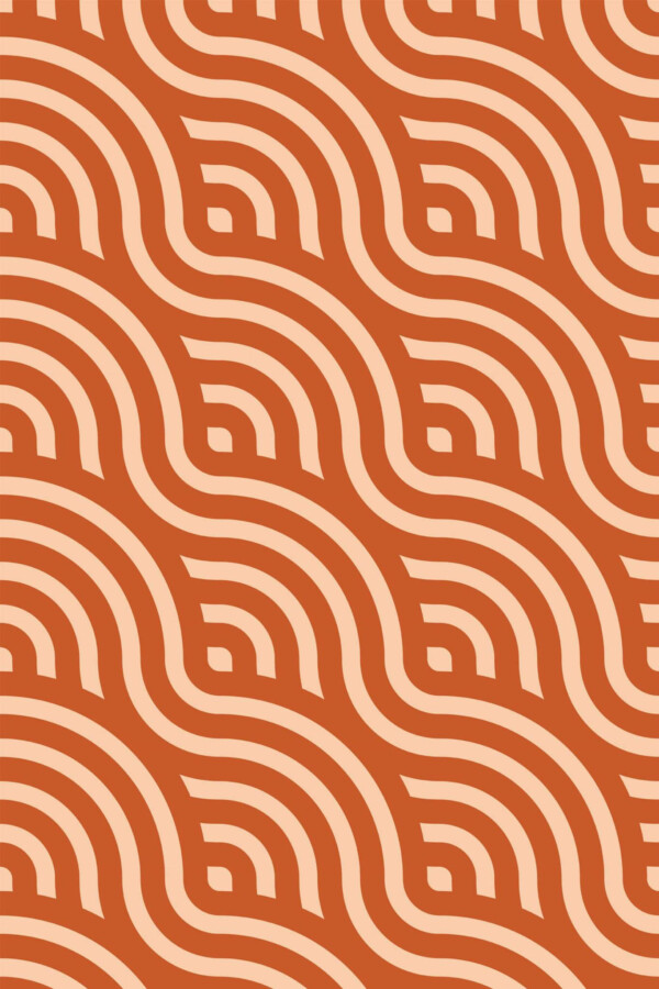 Pattern repeat of Terracotta Wavy Elegance removable wallpaper design