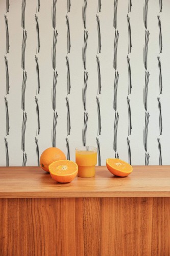 Mid-century style living room decorated with Thin Brush stroke peel and stick wallpaper