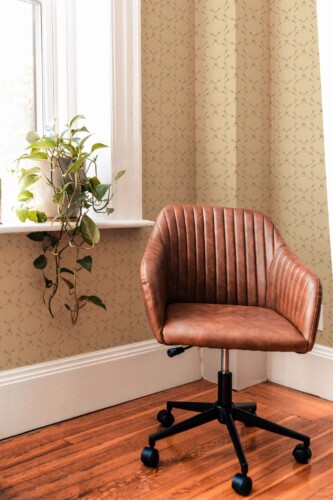 Mid-century modern style living room decorated with Tiny rose vine peel and stick wallpaper