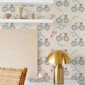 Modern style dining room decorated with Tour de france peel and stick wallpaper