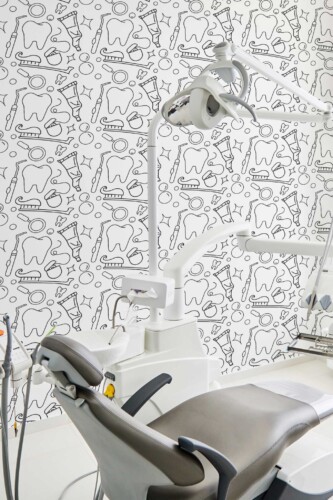 Self-adhesive wallpaper in black and white line art for dental clinic by Fancy Walls