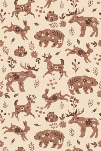 Fancy Walls traditional wallpaper brown Scandinavian woodland animal pattern