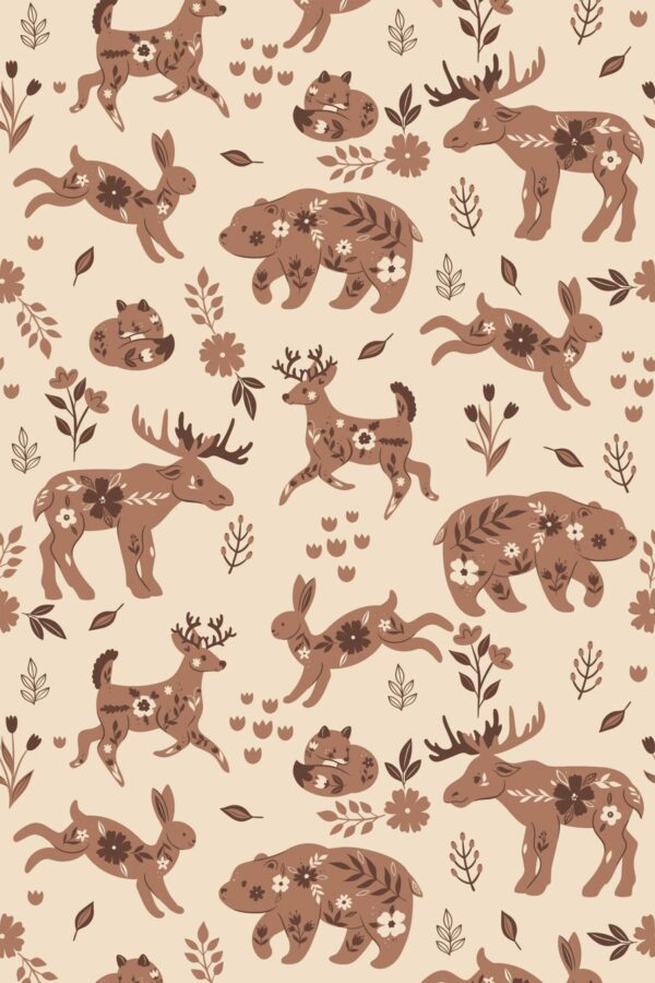 Fancy Walls traditional wallpaper brown Scandinavian woodland animal pattern