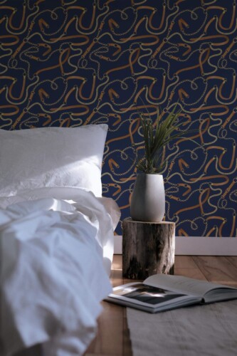 Minimal scandinavian style bedroom decorated with Transitional fashion chain peel and stick wallpaper