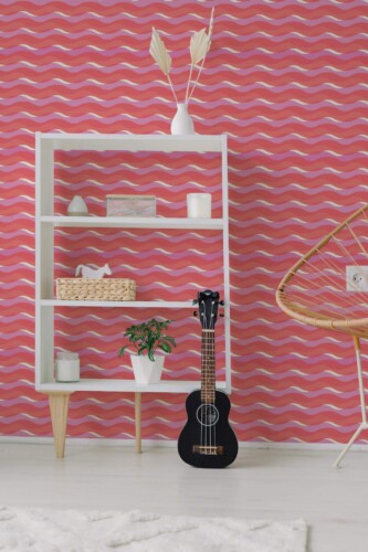 Minimal boho style living room decorated with Transparent wave peel and stick wallpaper