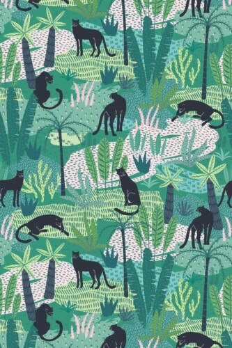 Pattern repeat of Tropical cat removable wallpaper design