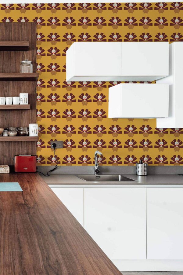 Rustic Scandinavian style kitchen decorated with Turkey peel and stick wallpaper