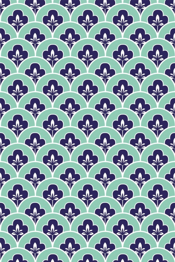 Pattern repeat of Turquoise Art Deco removable wallpaper design