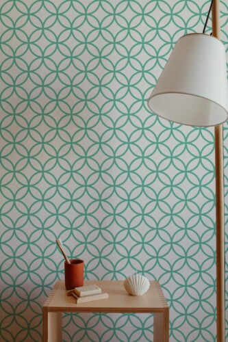 Minimal style bathroom decorated with Turquoise circles peel and stick wallpaper