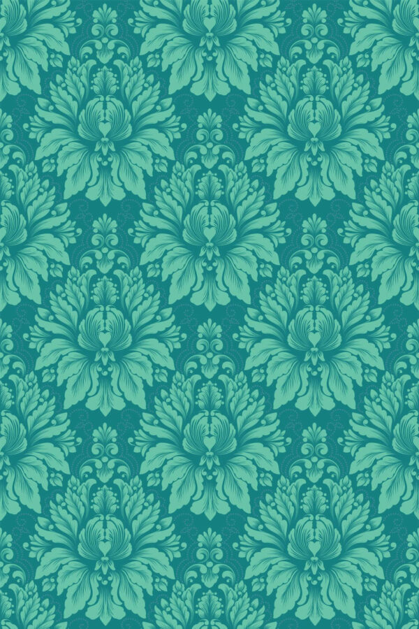 Pattern repeat of Turquoise Damask Harmony removable wallpaper design