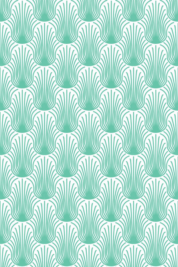 Pattern repeat of Turquoise Feather Dance removable wallpaper design