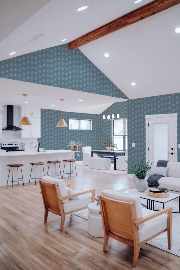 Contemporary style living room and kitchendecorated with Turtles peel and stick wallpaper