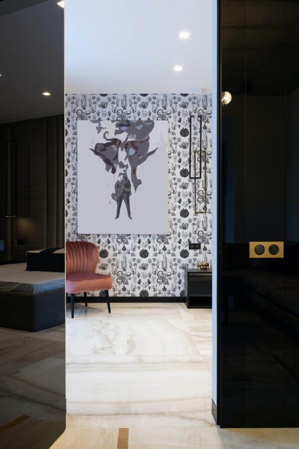 Art deco style bedroom decorated with Underwater world peel and stick wallpaper