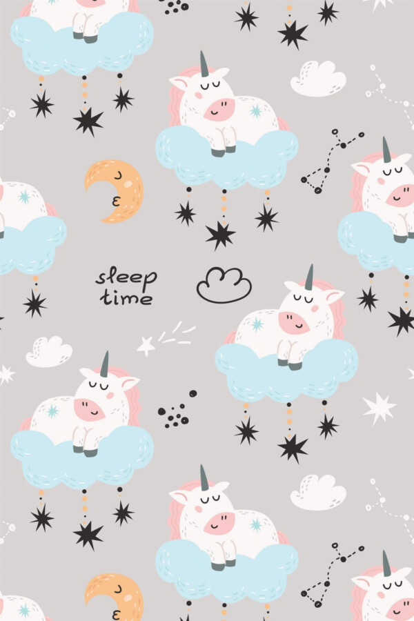 Pattern repeat of Unicorn nursery removable wallpaper design