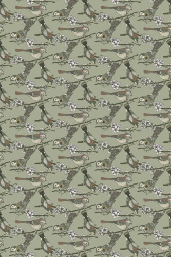 Sage Green Bird traditional wallpaper in green by Fancy Walls