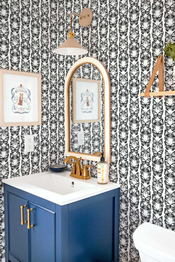 Traditional wallpaper with skeleton butterflies by Fancy Walls