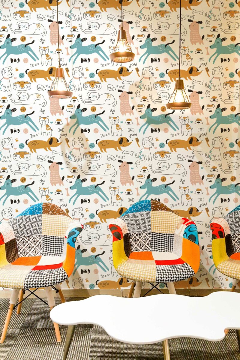 Self-adhesive Vibrant Canine Bliss wallpaper by Fancy Walls