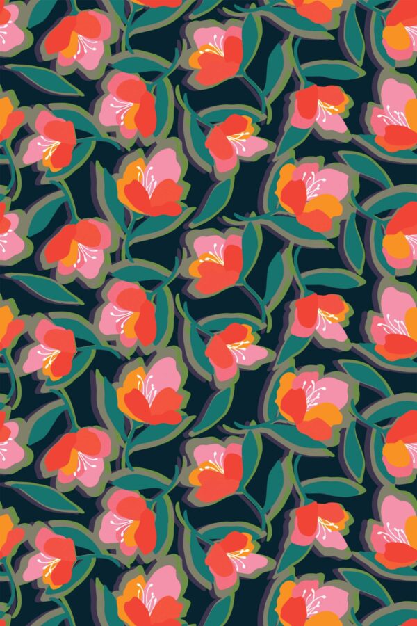 Fancy Walls Vibrant Florals on Dark Canvas self-adhesive wallpaper