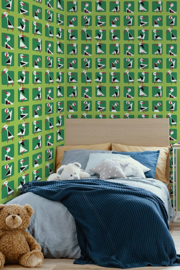 Vibrant Stork Silhouette traditional wallpaper from Fancy Walls