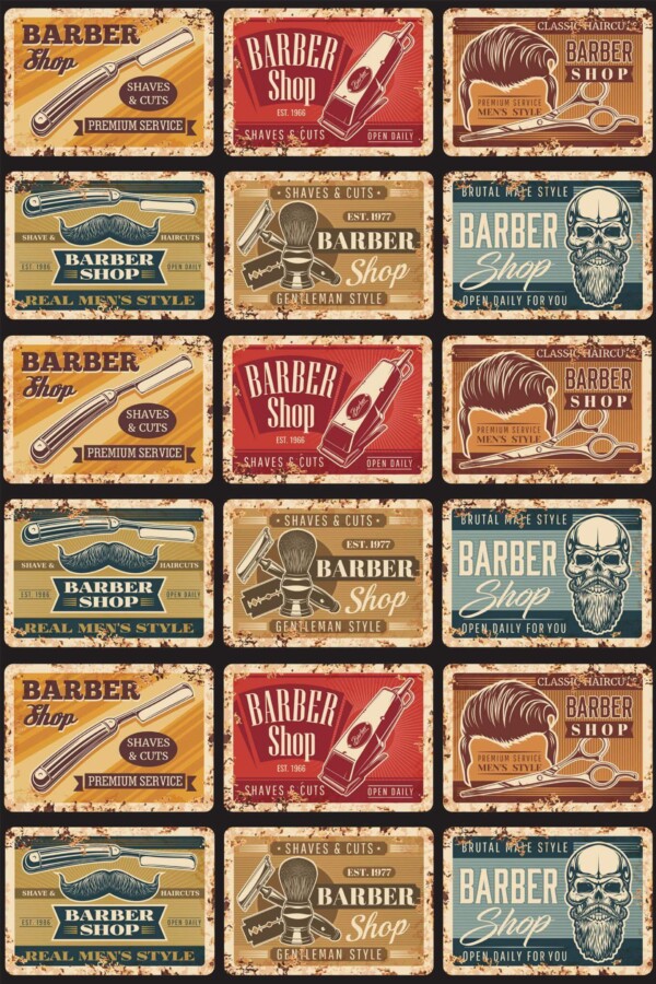 Pattern repeat of Vintage barber removable wallpaper design