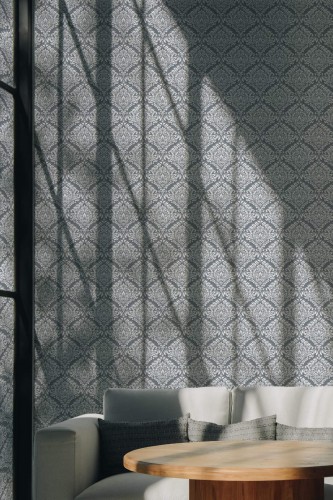 Scandinavian style living room decorated with Vintage bathroom peel and stick wallpaper