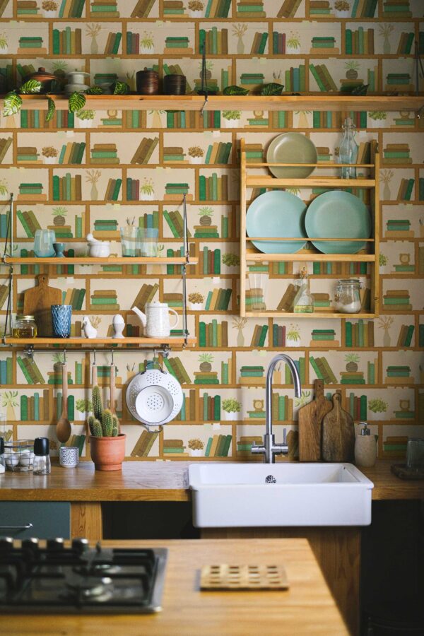 Fancy Walls Vintage Book Shelf Brown Cozy self-adhesive wallpaper