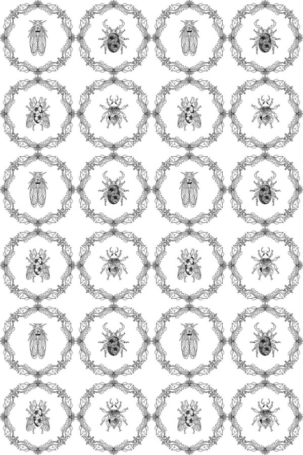 Fancy Walls traditional wallpaper with detailed beetles and cicadas in vintage black
