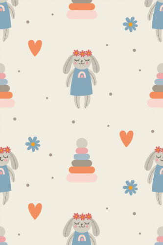 Pattern repeat of Vintage bunny removable wallpaper design