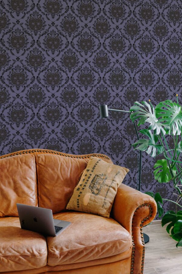 Black Damask Cats Wallpaper