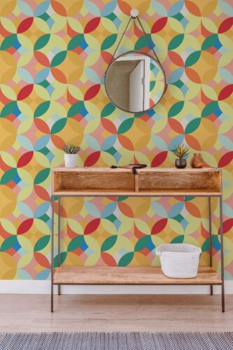 Contemporary style entryway decorated with Vintage circles peel and stick wallpaper
