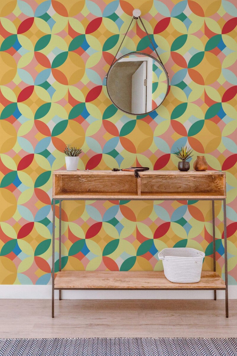 Contemporary style entryway decorated with Vintage circles peel and stick wallpaper