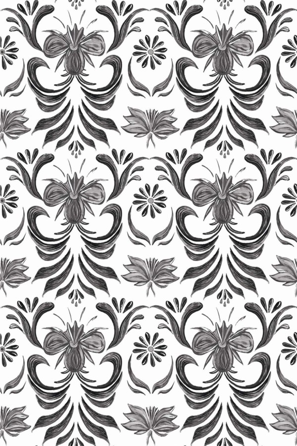 Pattern repeat of Vintage damask removable wallpaper design
