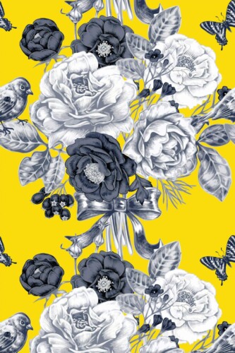 Pattern repeat of Vintage Floral Beauty Salon removable wallpaper design