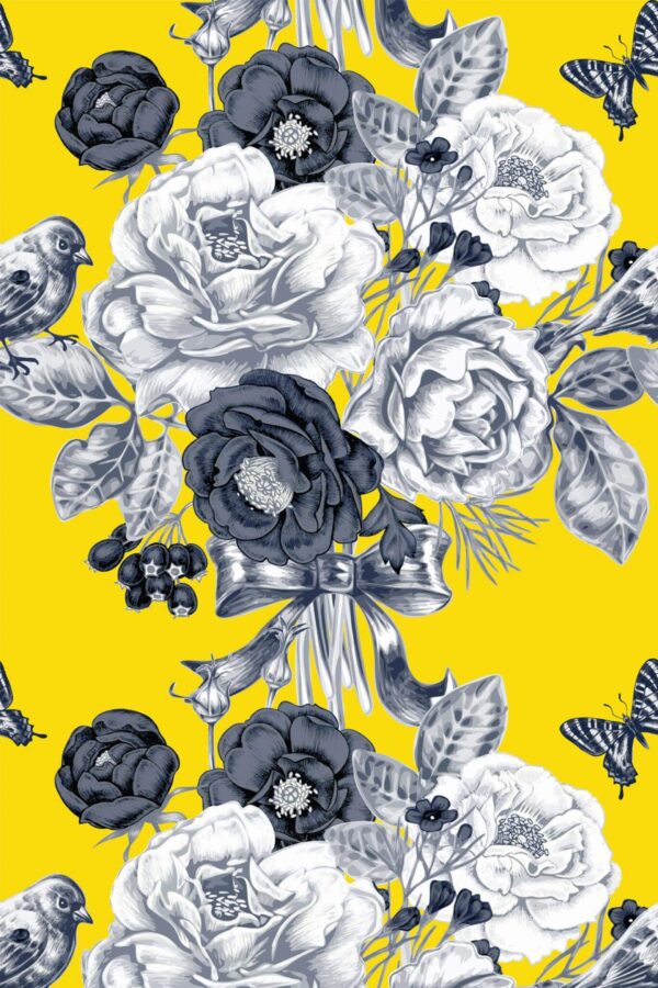 Pattern repeat of Vintage Floral Beauty Salon removable wallpaper design