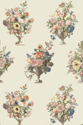Pattern repeat of Vintage floral bouquet removable wallpaper design