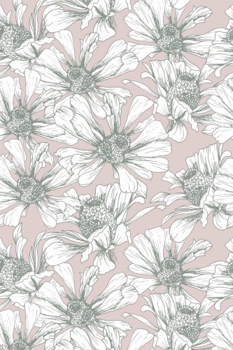 Pattern repeat of Vintage floral removable wallpaper design