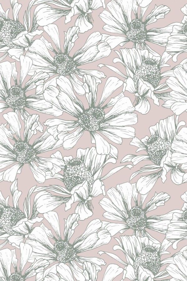 Pattern repeat of Vintage floral removable wallpaper design