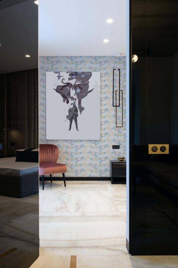Art deco style bedroom decorated with Vintage floral peel and stick wallpaper