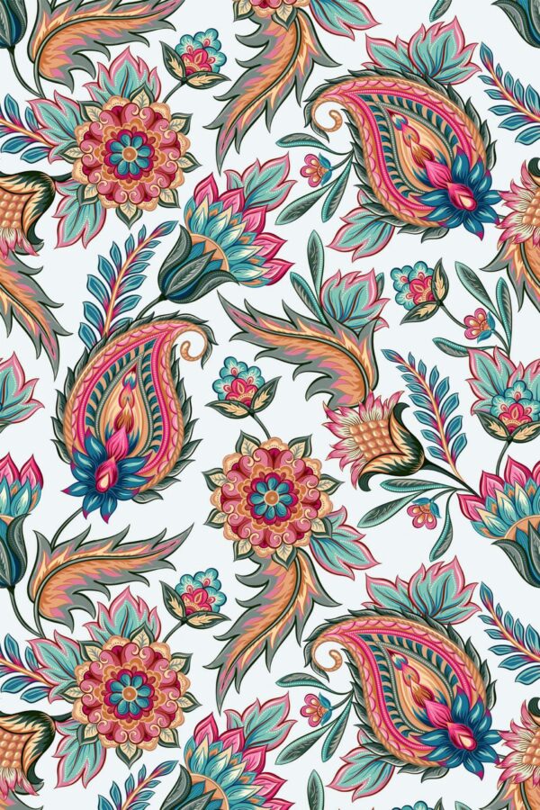 Pattern repeat of Vintage paisley removable wallpaper design