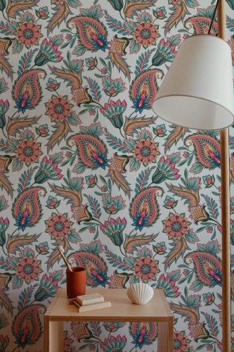 Minimal style bathroom decorated with Vintage paisley peel and stick wallpaper