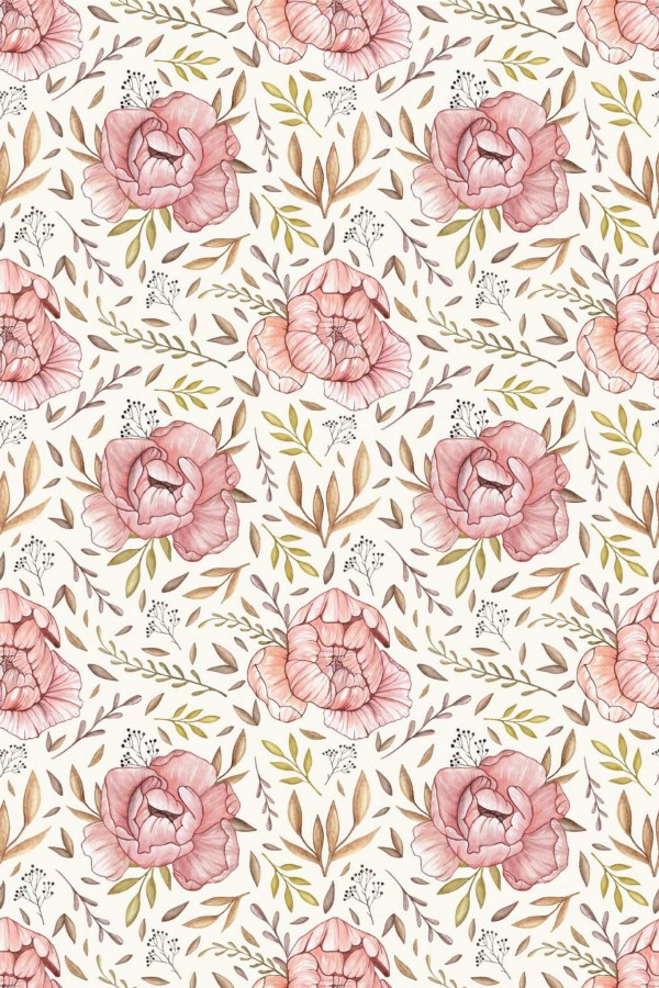 Pattern repeat of Vintage peony removable wallpaper design