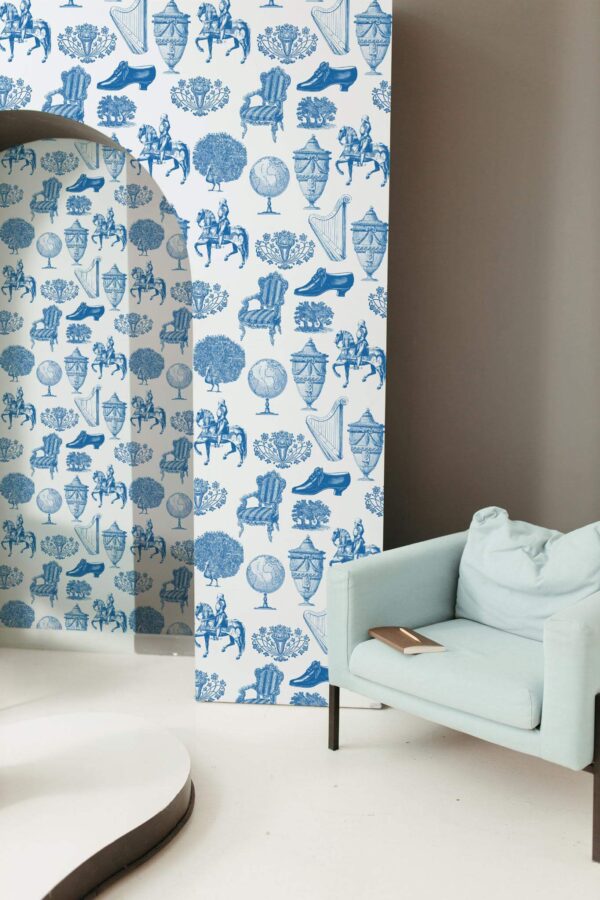 Mondern boho style living room decorated with Vintage peel and stick wallpaper